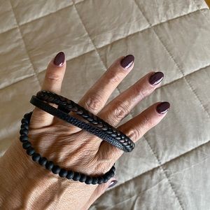 Natural Frosted Beads Leather Bracelet, Men's Jewelry Beaded Jewelry